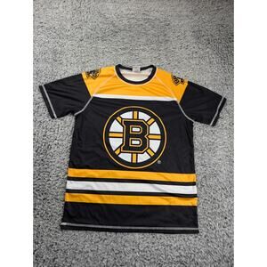 Boston Bruins Shirt Men Medium Black Yellow Short Sleeve Graphic All Over Print